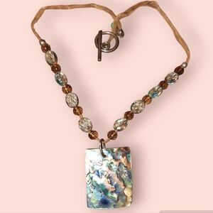 Sterling Abalone beaded bohemian vintage necklace toggle 925 Purity clasp